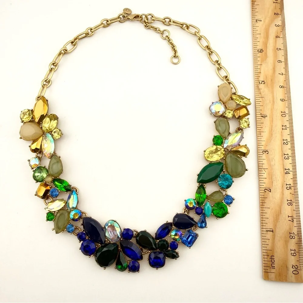 J. Crew Multicolor Ombré Gem Necklace in Blue, Green & Gold